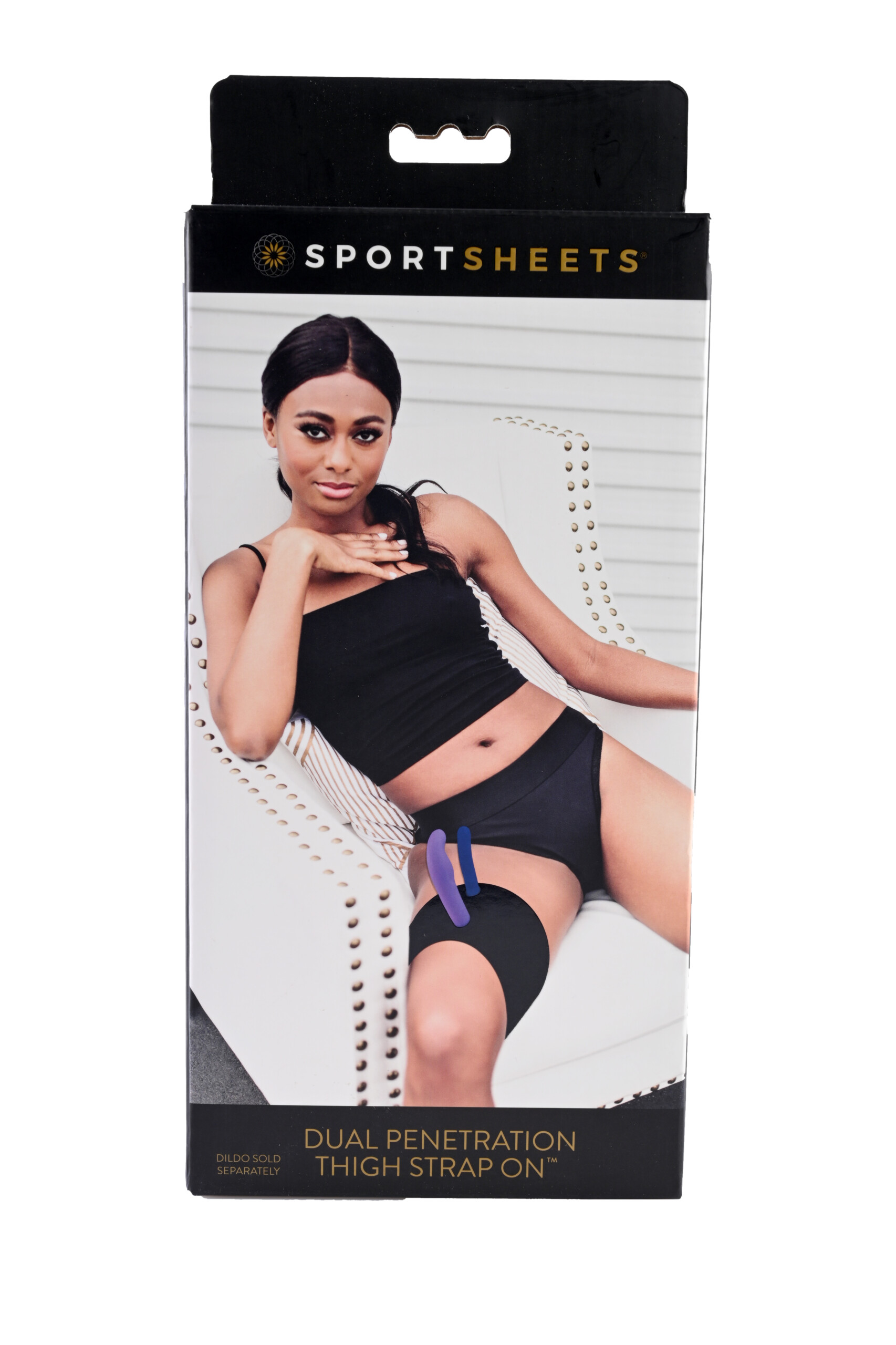 sportsheets dual penetration thigh strap on black