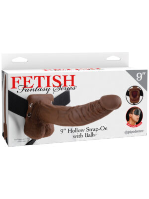 fetish fantasy series 9 inch hollow strap on with balls brown