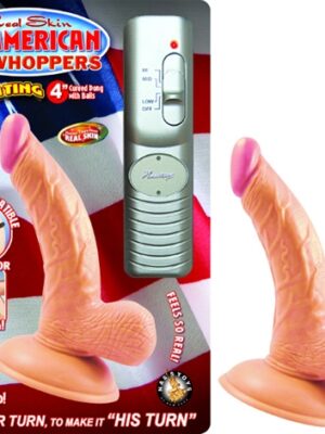 all american mini whoppers vbrating 4 inch curved dong w/balls flesh