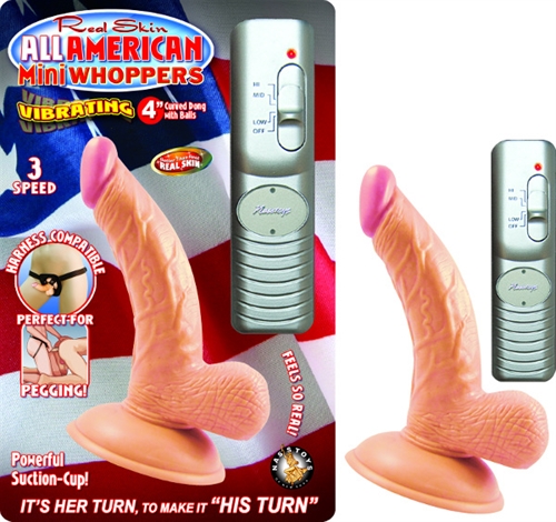 all american mini whoppers vbrating 4 inch curved dong w/balls flesh all american mini whoppers vbrating 4 inch curved dong w/balls flesh