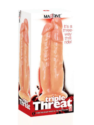 massive triple threat 3 cock dildo 11.2 inch flesh