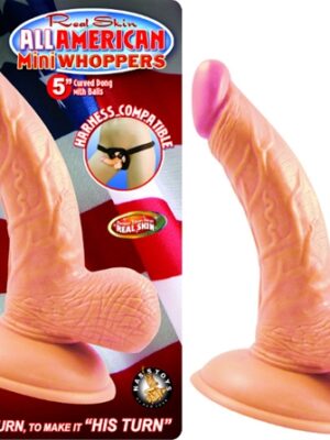 all american mini whoppers 5 inch curved dong with balls flesh