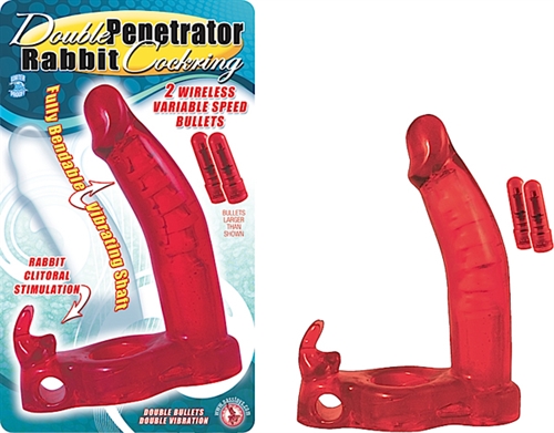 double penetrator rabbit cock ring red