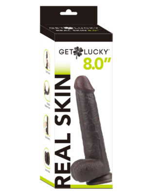 real skin 8" dual layer dildo dark brown