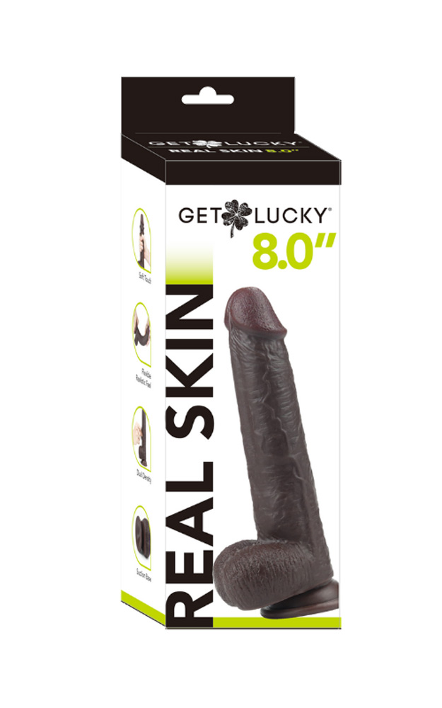 real skin 8" dual layer dildo dark brown real skin 8" dual layer dildo dark brown