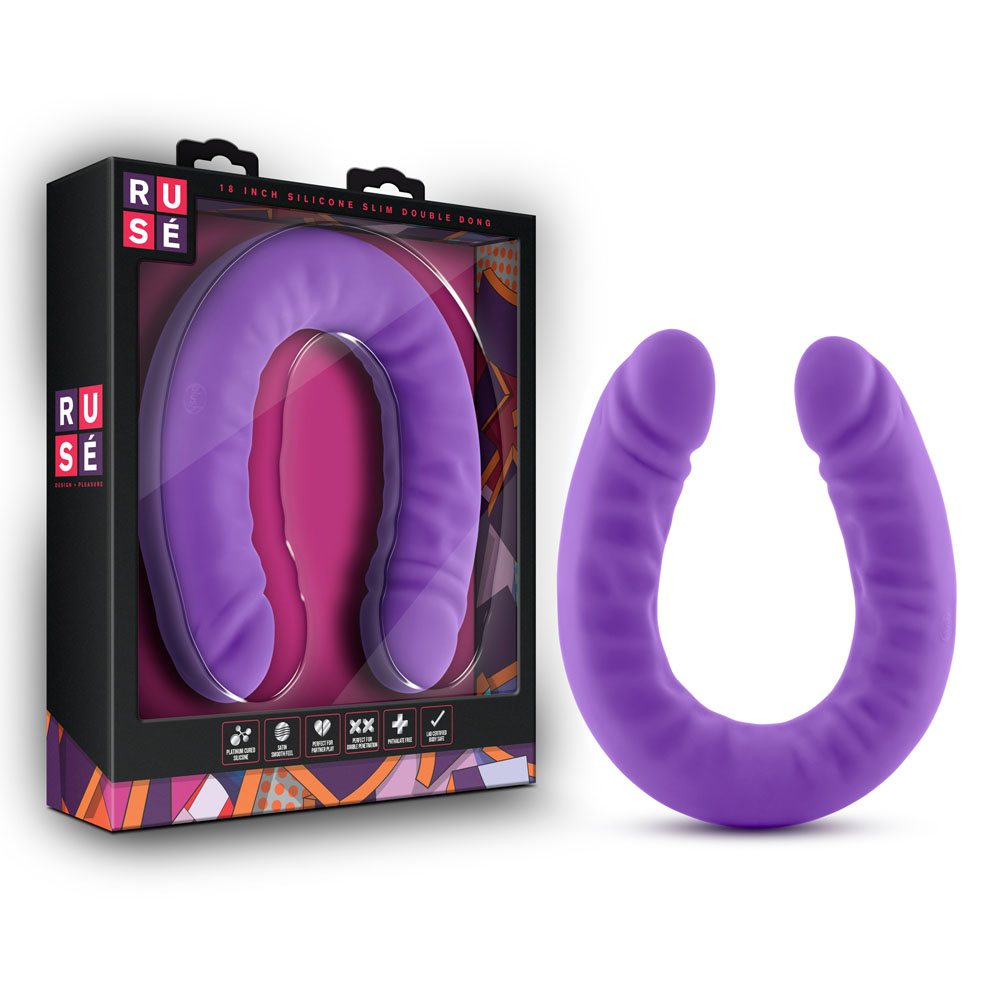 ruse 18 inch silicone slim double dong purple