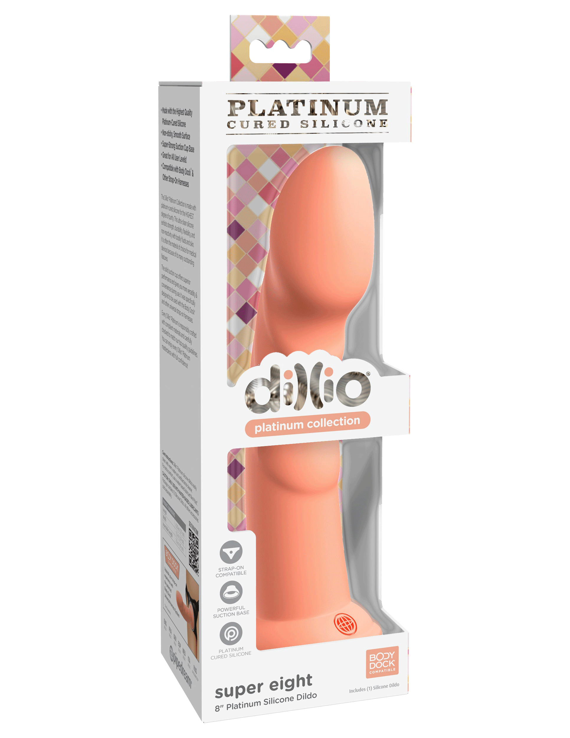 dillio platinum super eight 8 inch dildo peach