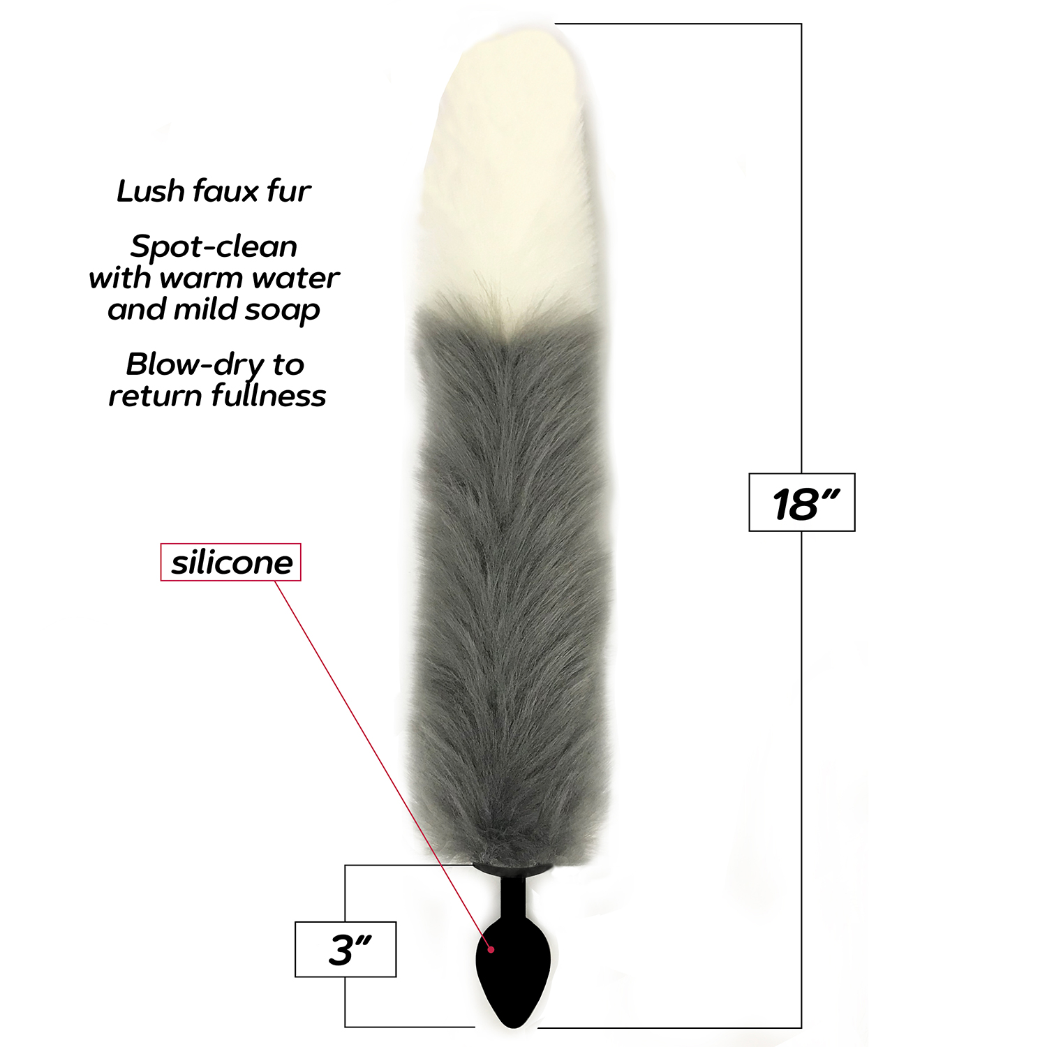 foxy fox tail silicone butt plug grey