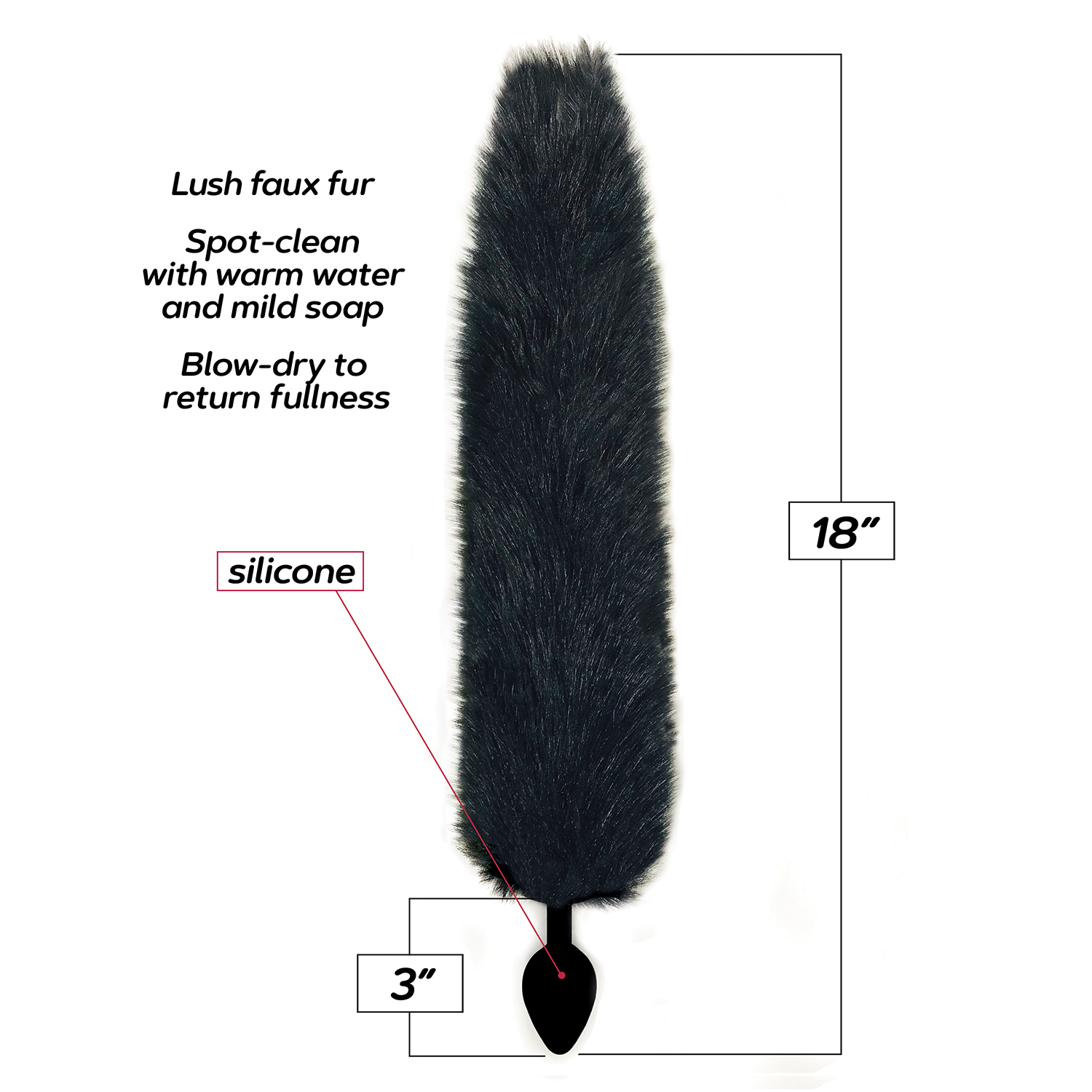 foxy fox tail silicone butt plug black