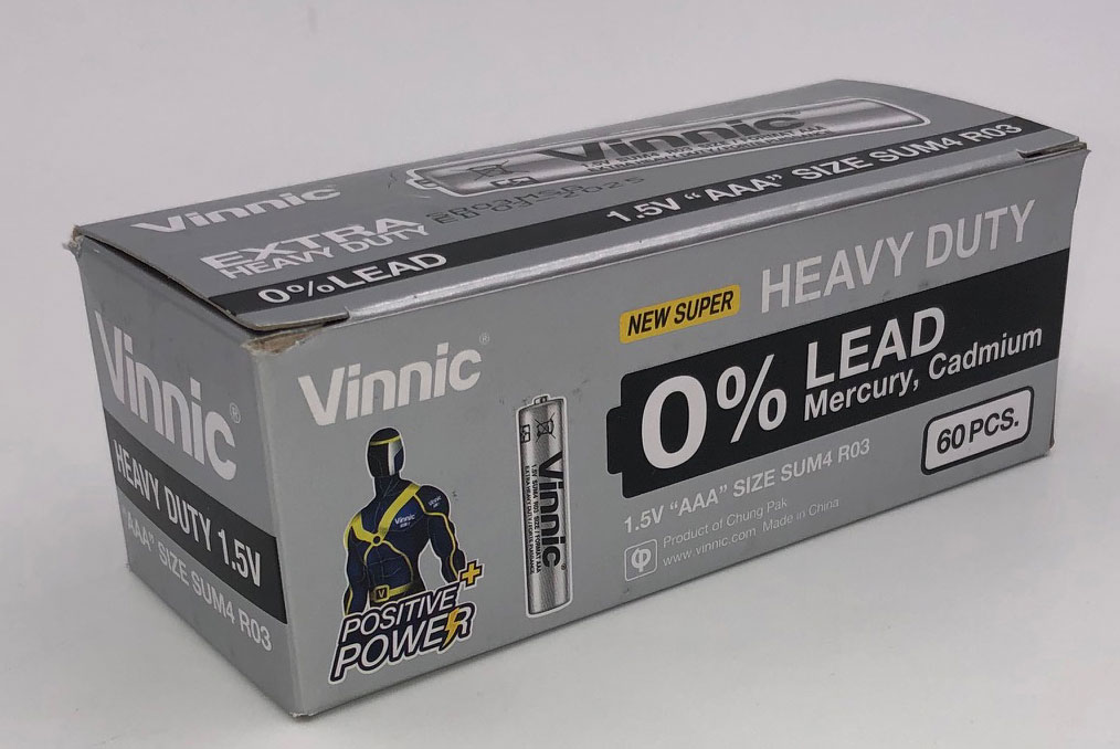 vinnic extra heavy duty aaa batteries 2 pc./ shrink pk. 60 pcs. box