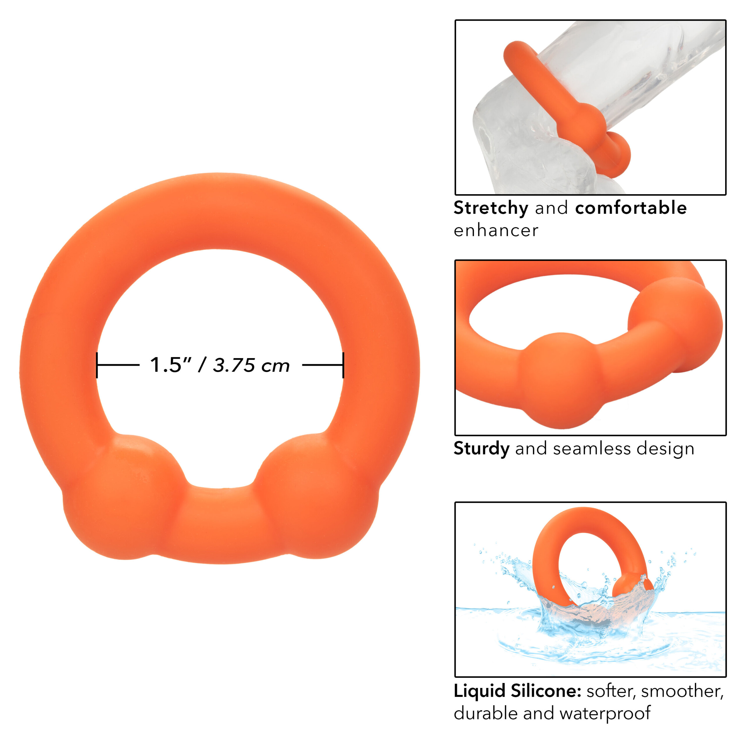 alpha liquid silicone dual ball ring orange orange