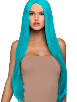 33 inch long straight center part wig turquoise
