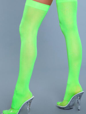 opaque nylon thigh highs neon green one size