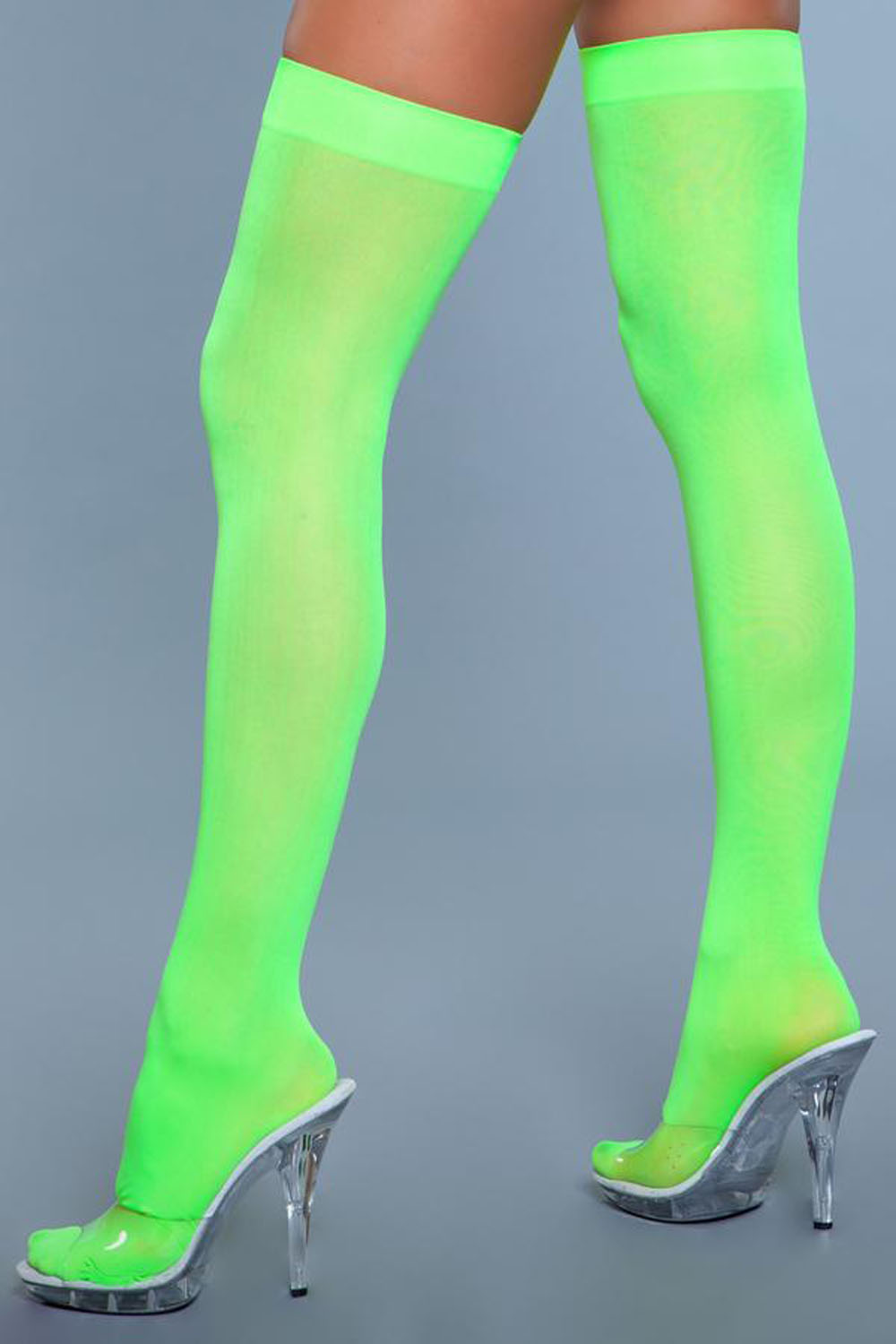 opaque nylon thigh highs neon green one size