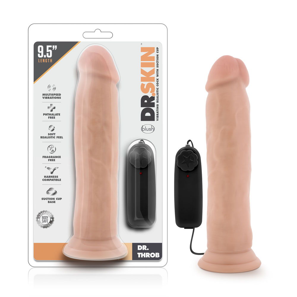 dr. skin dr. throb 9.5 inch vibrating realistic cock with suction cup vanilla