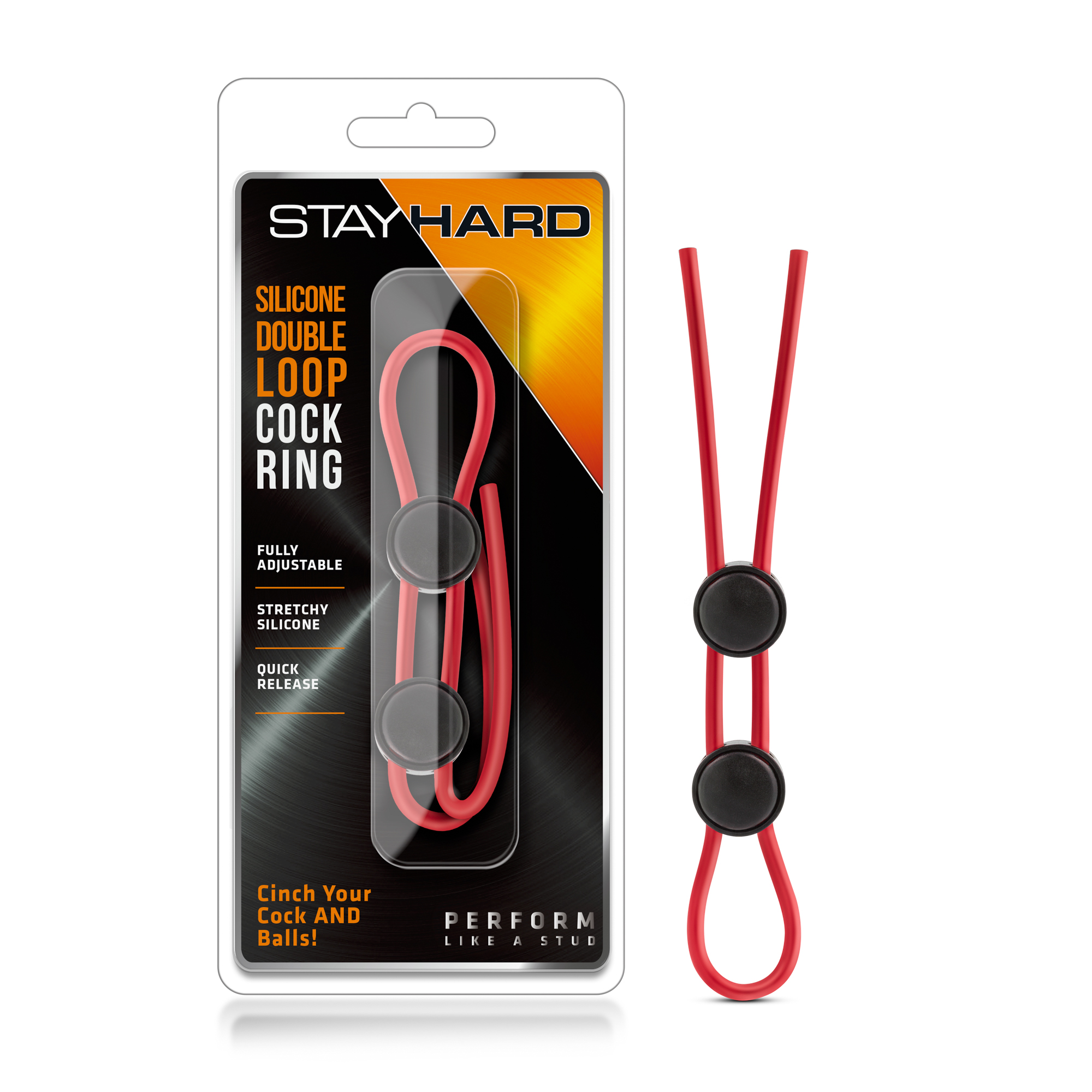 stay hard silicone double loop cock ring red