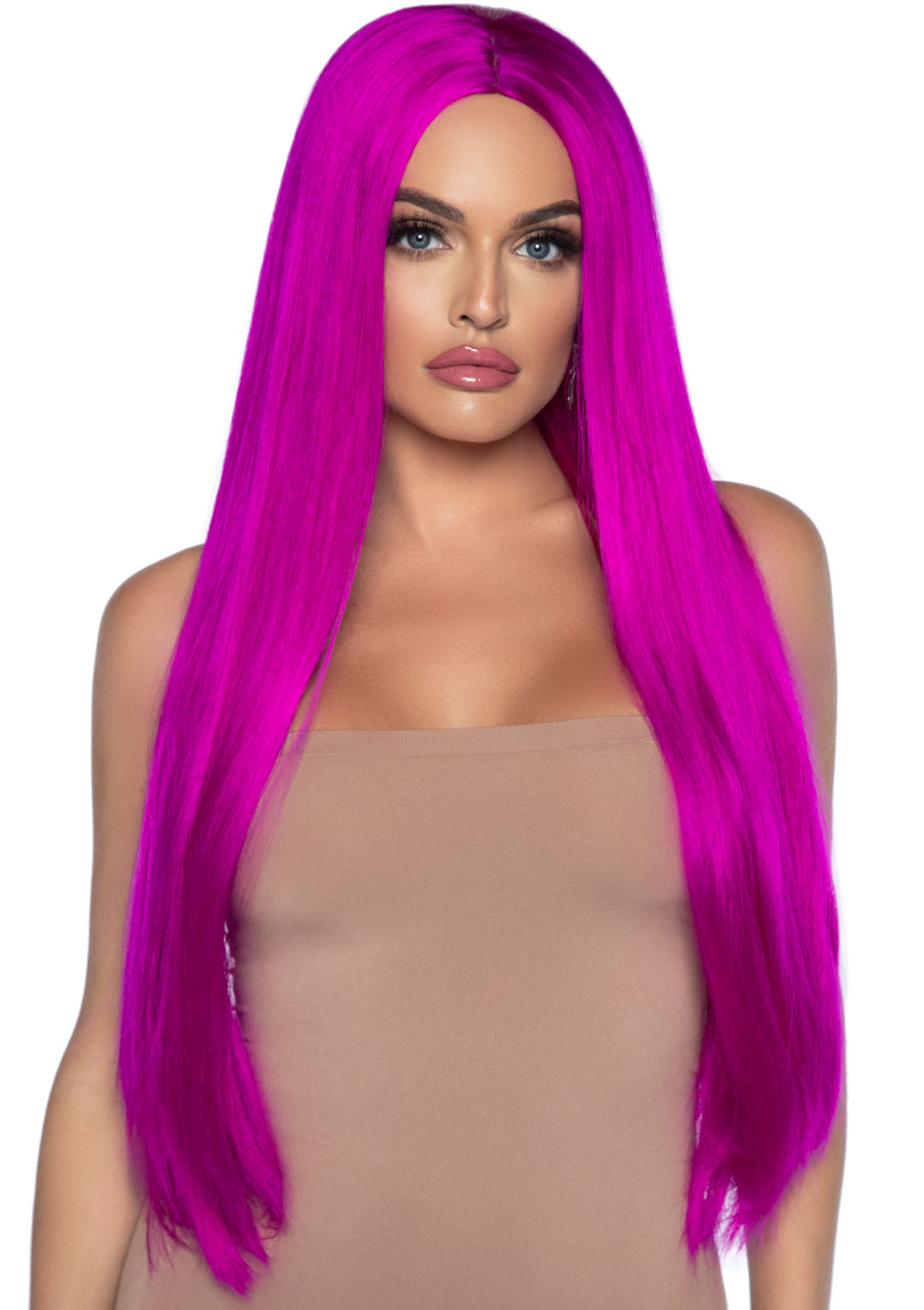 33 inch long straight center part wig raspberry