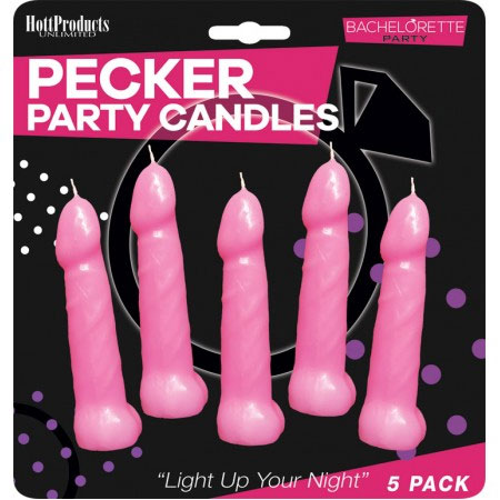 bachelorette pecker party pink candles 5pk