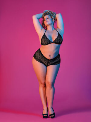 sexy time triangle bra and cheeky short set black l/xl