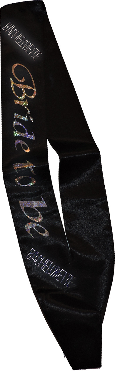 bride to be sash black with a clear stone