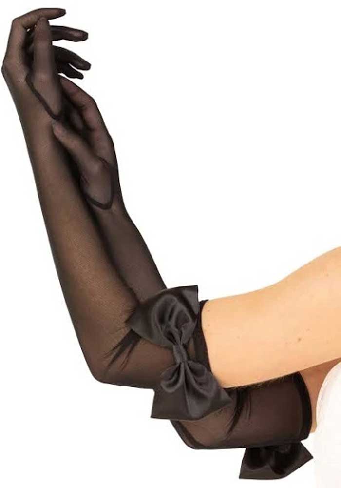 bow top mesh gloves one size black