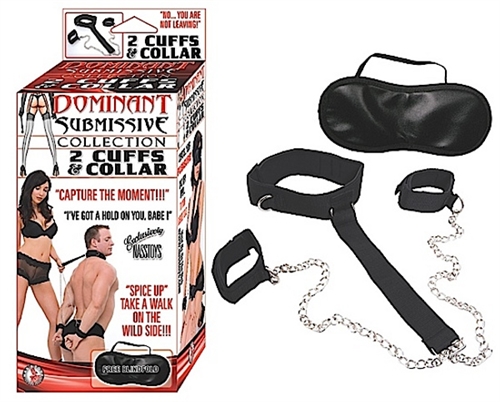 dominant submissive collection 2 cuffs and collar black