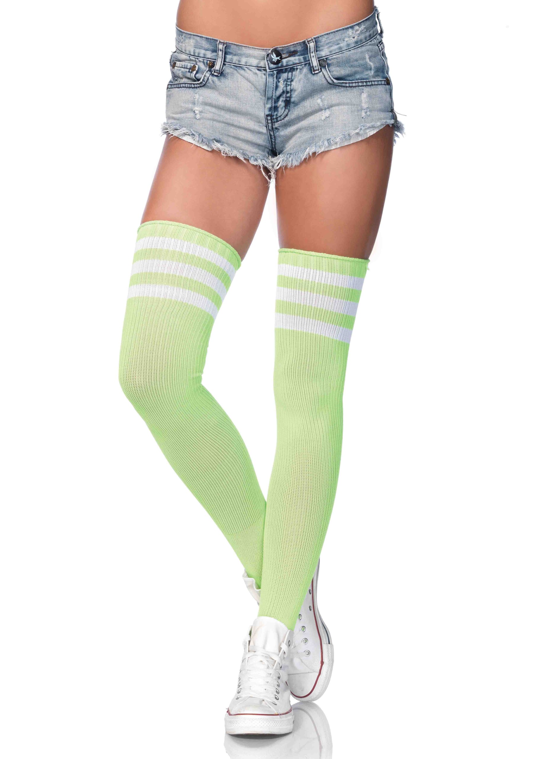 3 stripes athletic ribbed thigh highs one size neon green