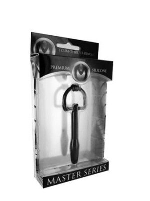 silicone cum thru d ring penis plug black