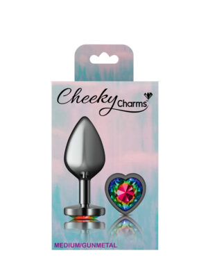 rainbow heart gem gunmetal metal plug md