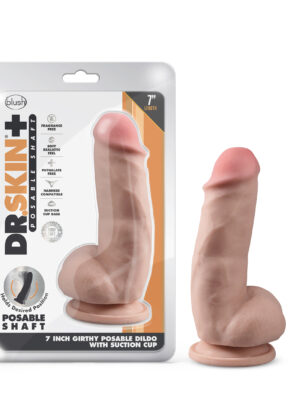dr. skin plus 7 inch girthy posable dildo with balls vanilla
