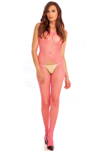 industrial net suspender bodystocking one size pink