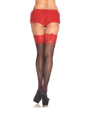 corset lace top stockings one size black/ red