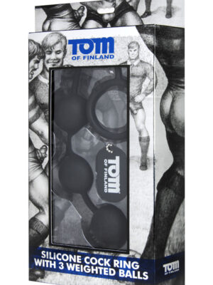 tom of finland silicone cock ring with 3 weighted balls