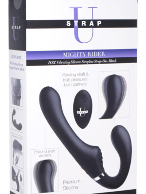 10x mighty rider vibrating strapless strap on black