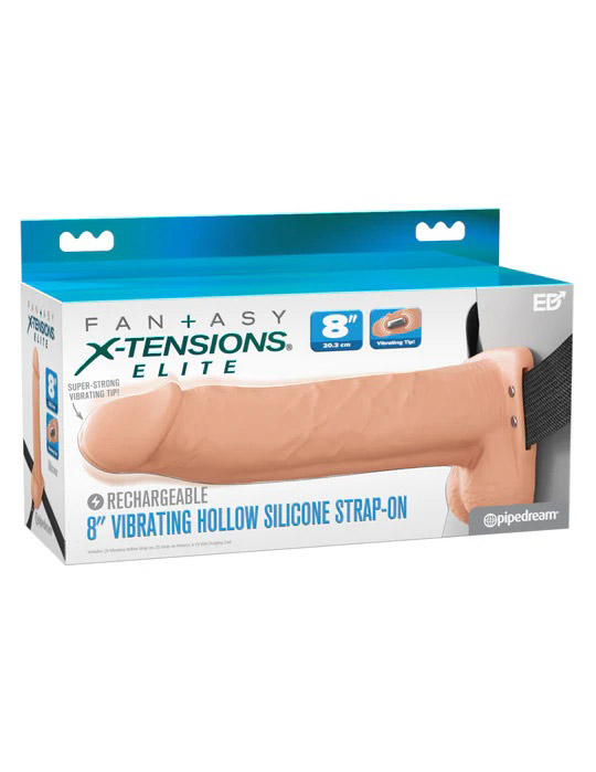 fantasy x tensions elite 8" vibrating hollow silicone strap on light fantasy x tensions elite 8" vibrating hollow silicone strap on light