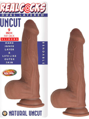 real cock dual layered sliders uncut 9 inch brown