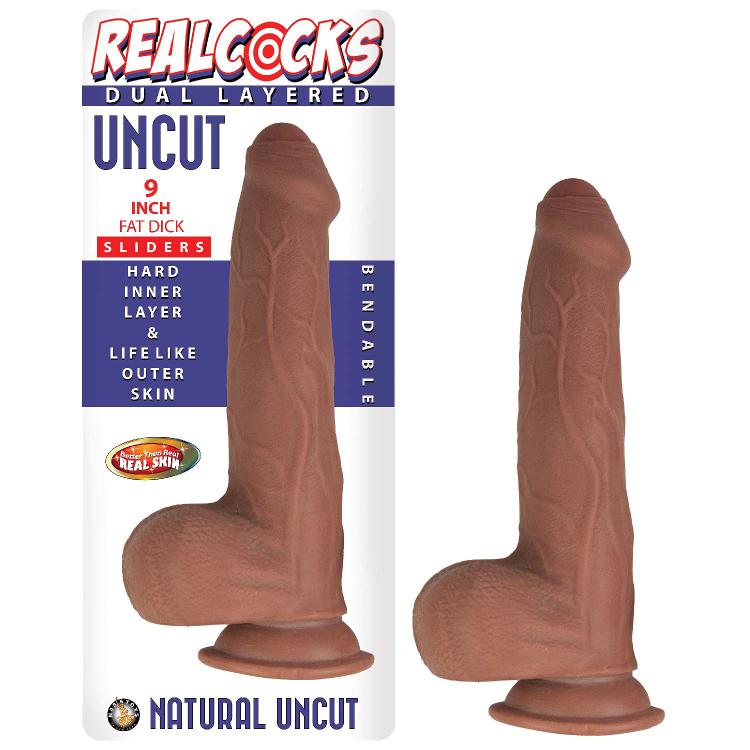 real cock dual layered sliders uncut 9 inch brown