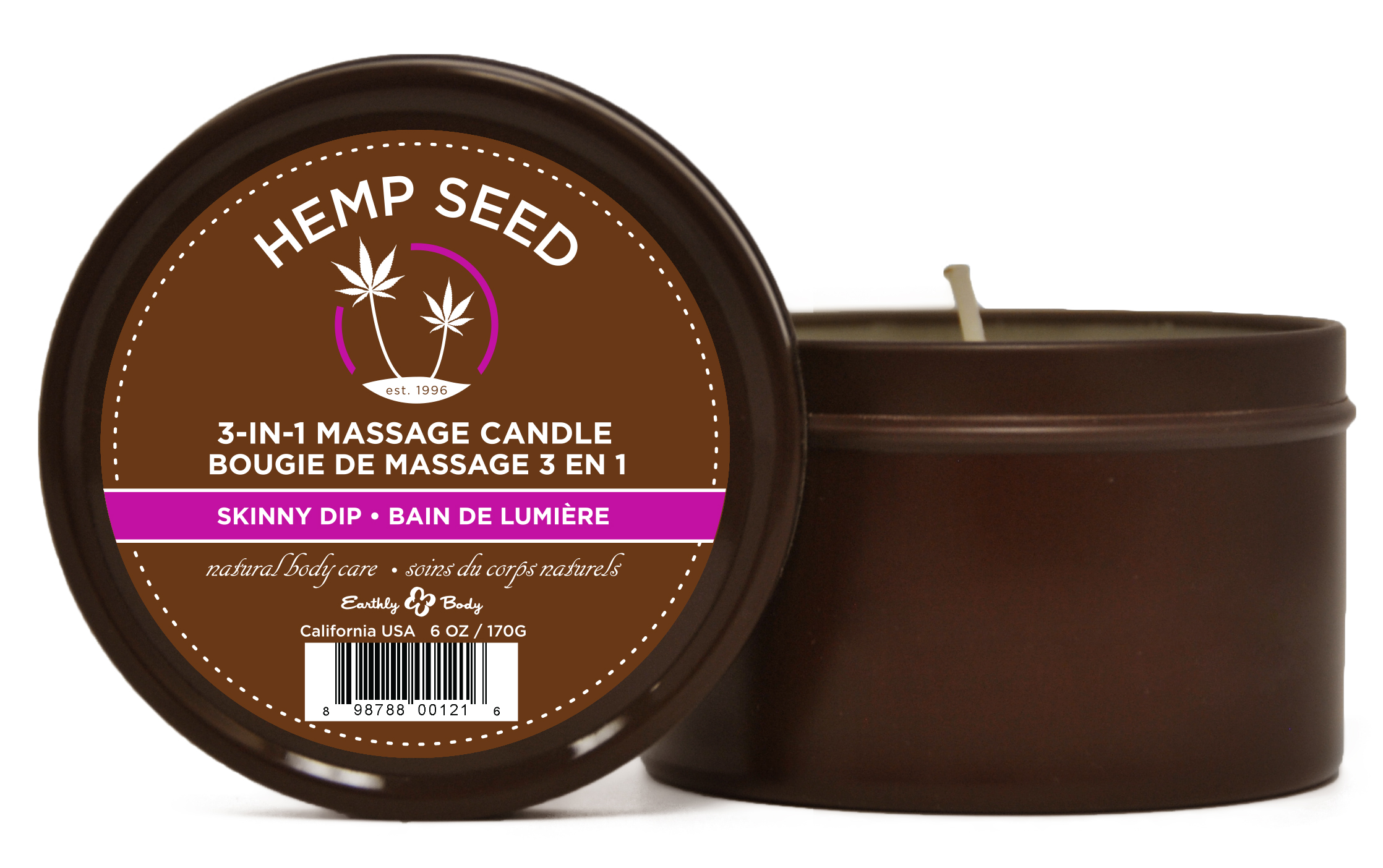 hemp seed 3 in 1 massage candle skinny dip 6 oz.