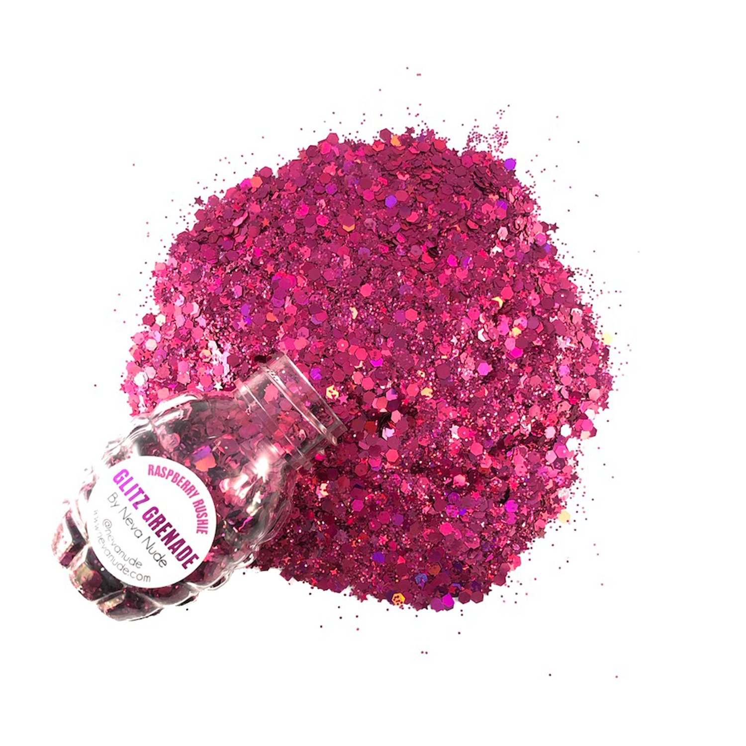 raspberry rushie cosmetic glitter glitz grenade keychain in aloe gel