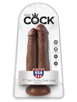king cock 7" two cocks one hole brown