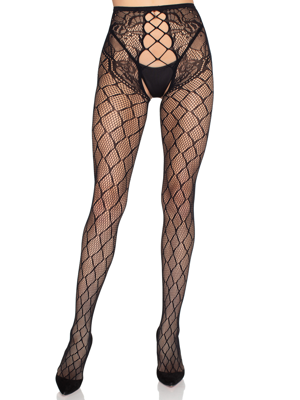 faux layer net tights with crotchless floral panty os black faux layer net tights with crotchless floral panty os black