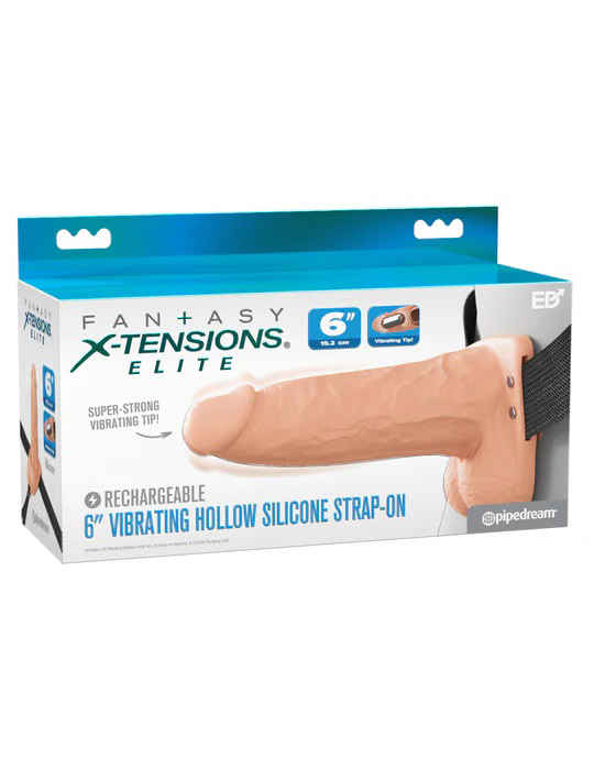 fantasy x tensions elite 6" vibrating hollow silicone strap on light