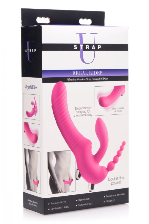regal rider vibrating strapless strap on triple g dildo pink
