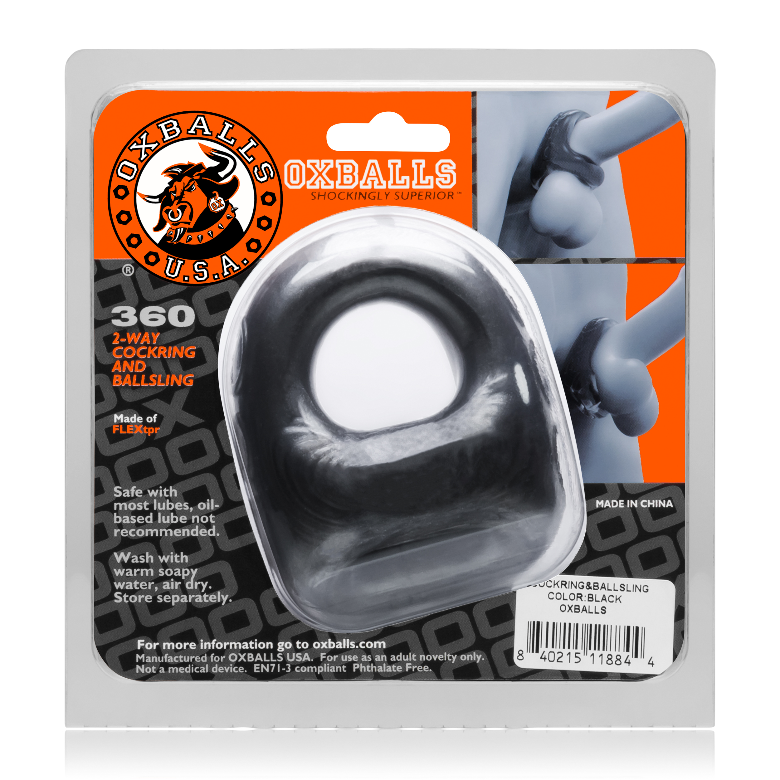 360 2 way cockring and ballsling black