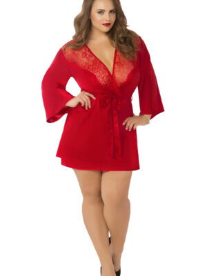 satin & eyelash robe queen size red