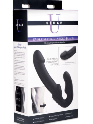 evoke rechargeable vibrating silicone strapless strap on black evoke rechargeable vibrating silicone strapless strap on black