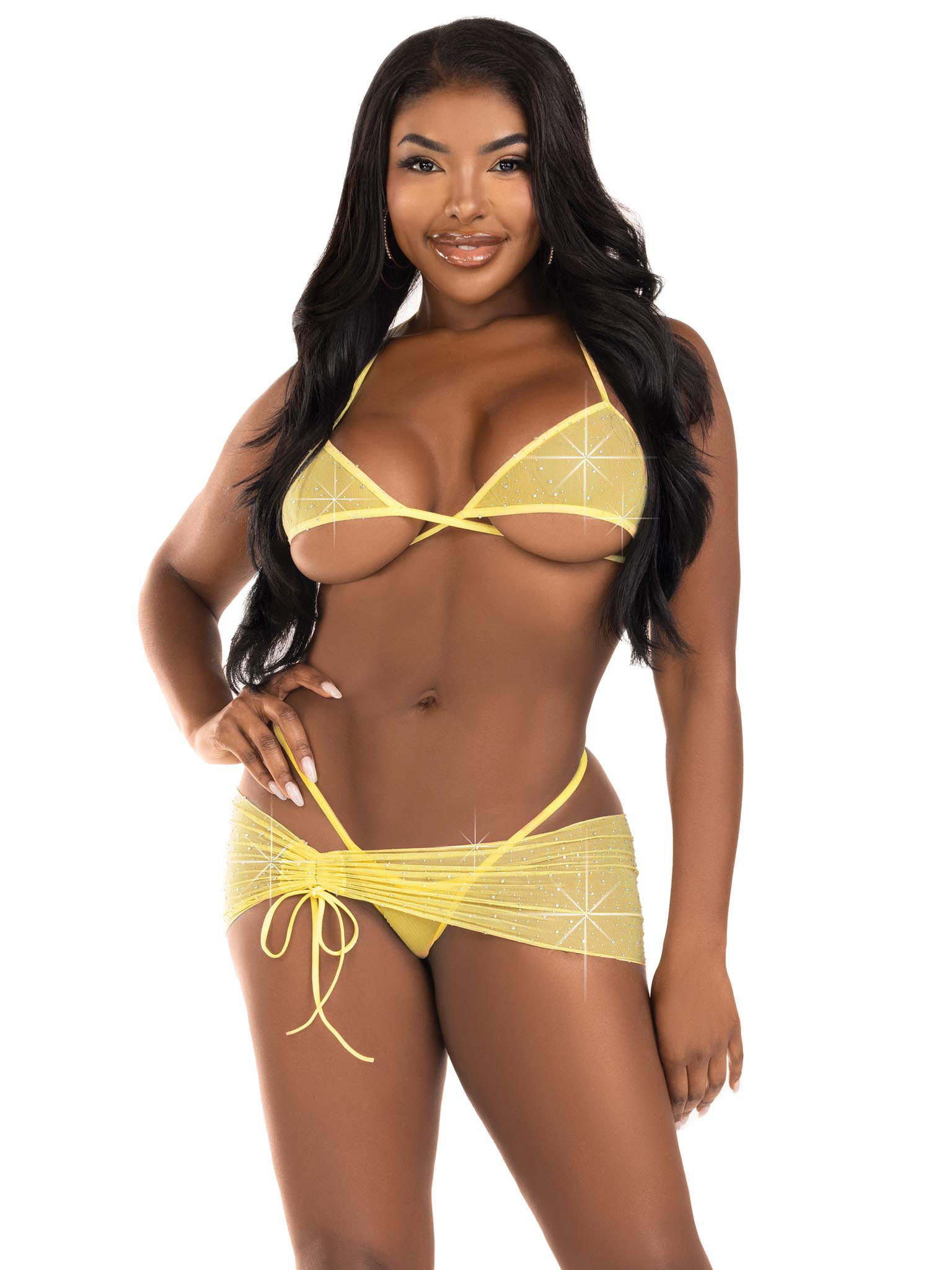 3 pc rhinestone mesh set medium/large baby yellow