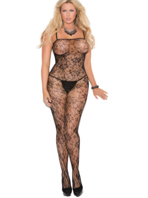 rose lace bodystocking with open crotch queen size black