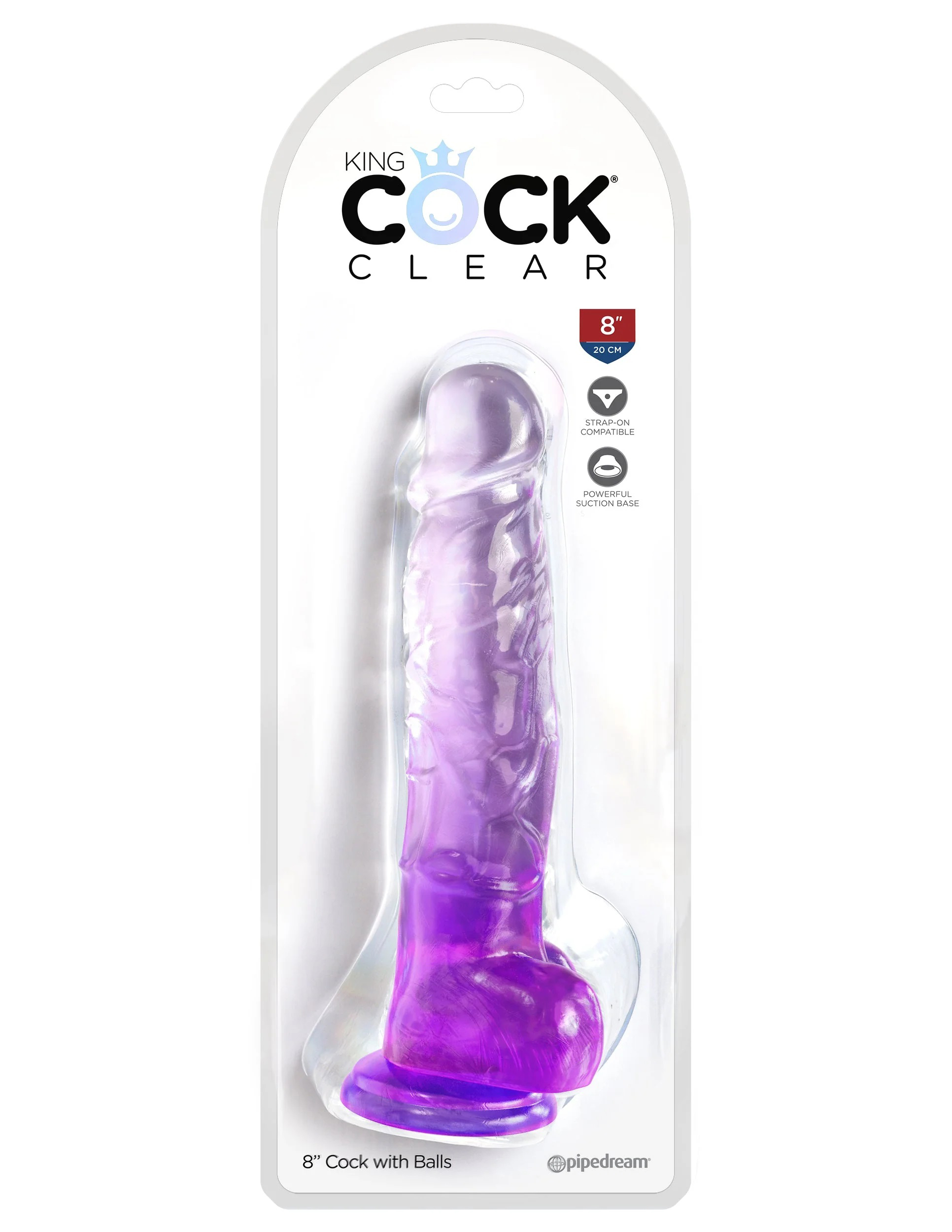 king cock clear 8 inch with balls purple