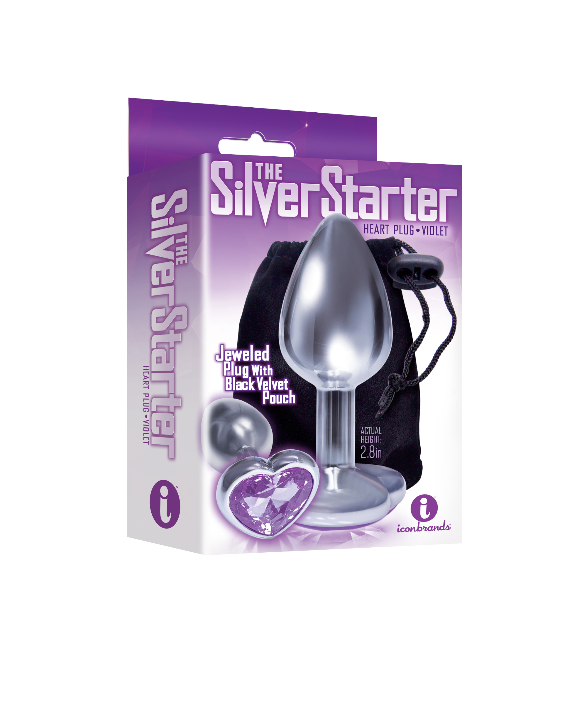 the 9's the silver starter heart bejeweled stainless steel plug violet
